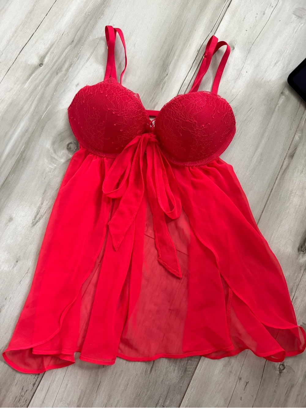 Victoria's Secret Hot Pink Lace & Chiffon Babydoll